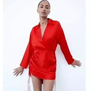 NWT Zara Red Satin Effect Dress